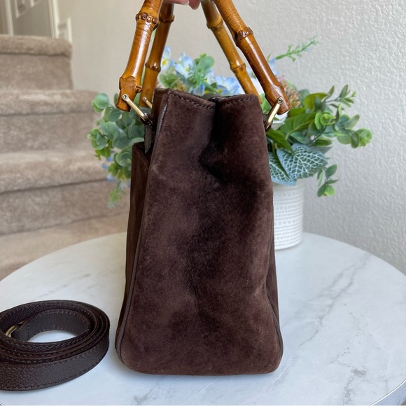 Gucci Bamboo Brown Suede Handbag/Crossbody Bag - Picture 15 of 16
